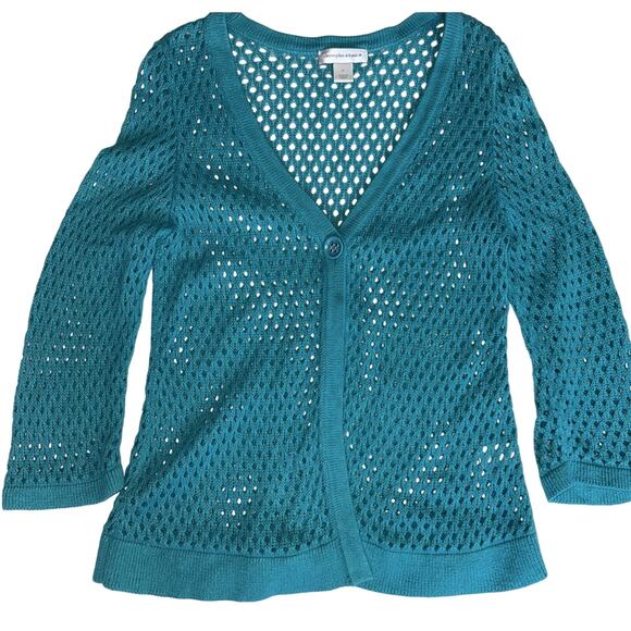 Christopher & Banks Teal Open Knit Cardigan - Size Medium - Picture 1 of 7